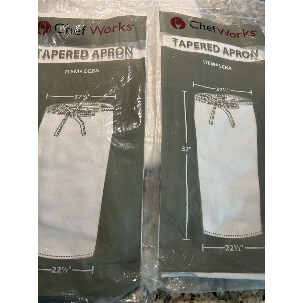 Tapered‎ Aprons Set Of 2 White Chef Works LCBA Polycotton Reversible Durable NWT
